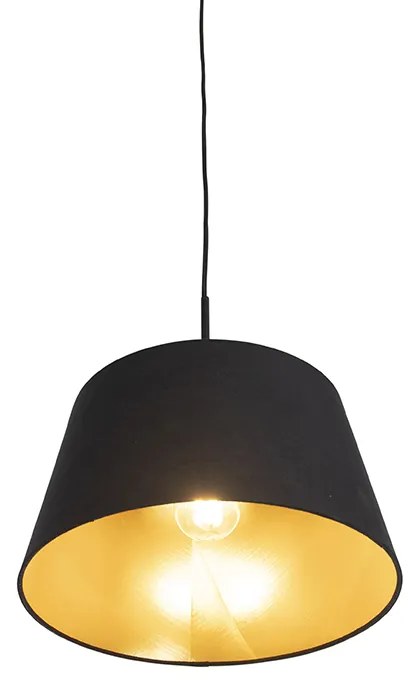 Candeeiro de suspensão com cúpula de algodão preto com ouro de 32 cm - Combi Clássico / Antigo