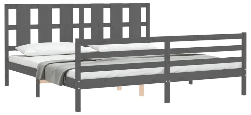 Estrutura de cama com cabeceira 200x200 cm madeira maciça cinza