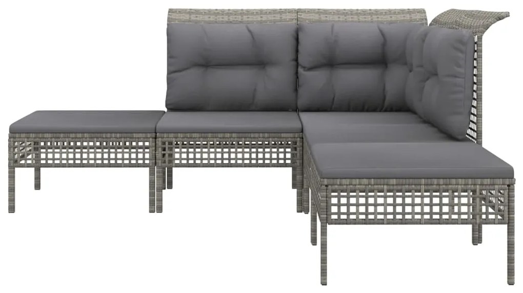 5 pcs conjunto lounge de jardim c/ almofadões vime PE cinzento