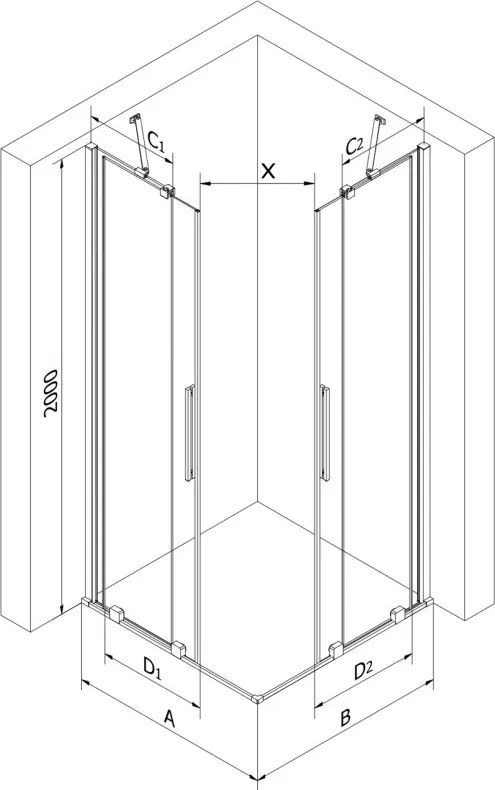 Mexen Velar Duo cabina de duche deslizante 90 x 80 cm, transparente, cromado - 871-090-080-02-01