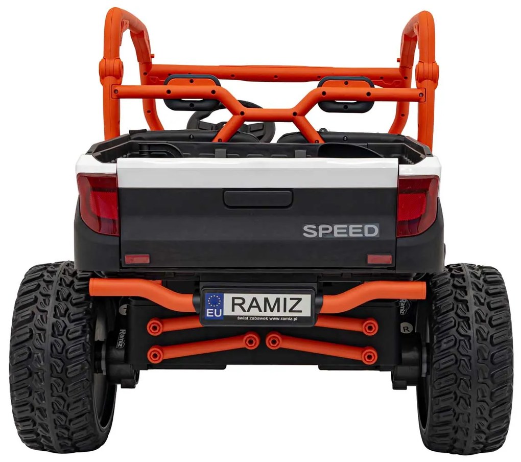 Carro elétrico para Crianças 2 Lugares Farmer Truck UTV Racing 24V 4x4 Rodas Espuma EVA, assento couro ecológico Branco e Laranja