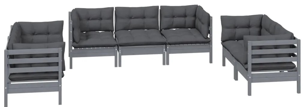 7 pcs conjunto lounge de jardim c/ almofadões pinho maciço