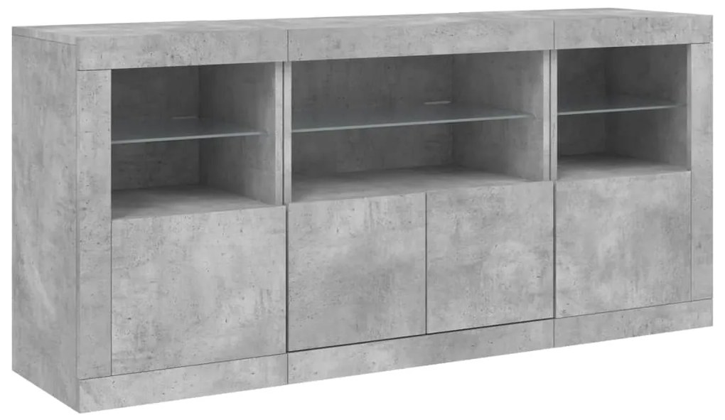 Aparador com luzes LED 142,5x37x67 cm cinzento cimento