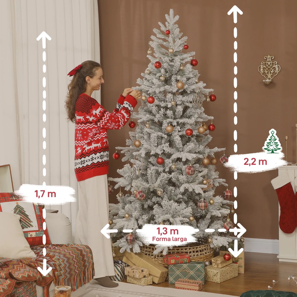 Árvore de Natal Artificial 210 cm Árvore de Natal Neve com 1154 Ramos Base Dobrável e Fácil de Montar Verde