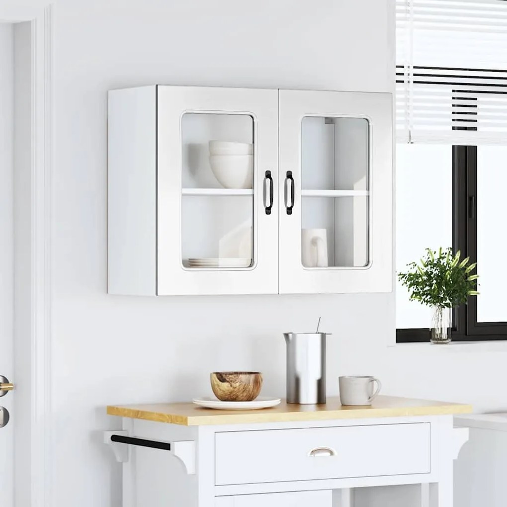 Armário parede de cozinha porta vidro Kalmar branco alto brilho
