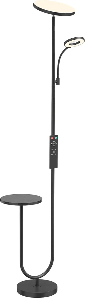 HOMCOM Candeeiro de Pé LED Dimerizável 42W 4840LM Luz de Leitura Ajustável e Prateleira Candeeiro para Sala 2700K-6000K Controlo Remoto Preto | Aosom Portugal