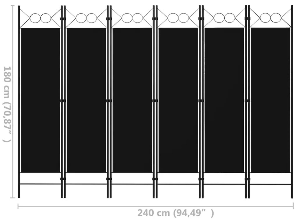 Divisória de quarto com 6 painéis 240x180 cm preto