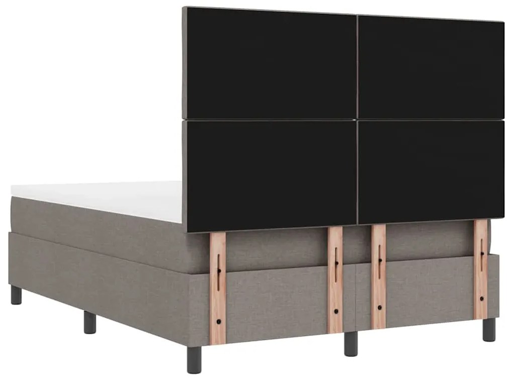 Cama Box Spring com Colchão &amp; Banco Taupe 140x200 cm Tecido