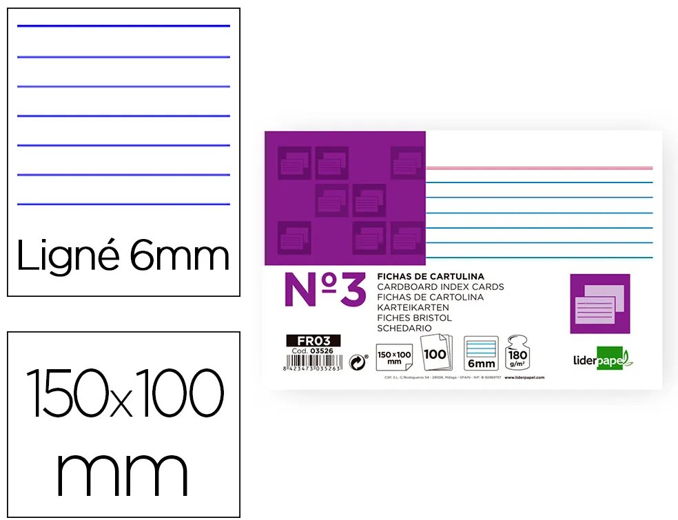 Cartolinas, Emb. com 100, 100x150 Mm, Pautado