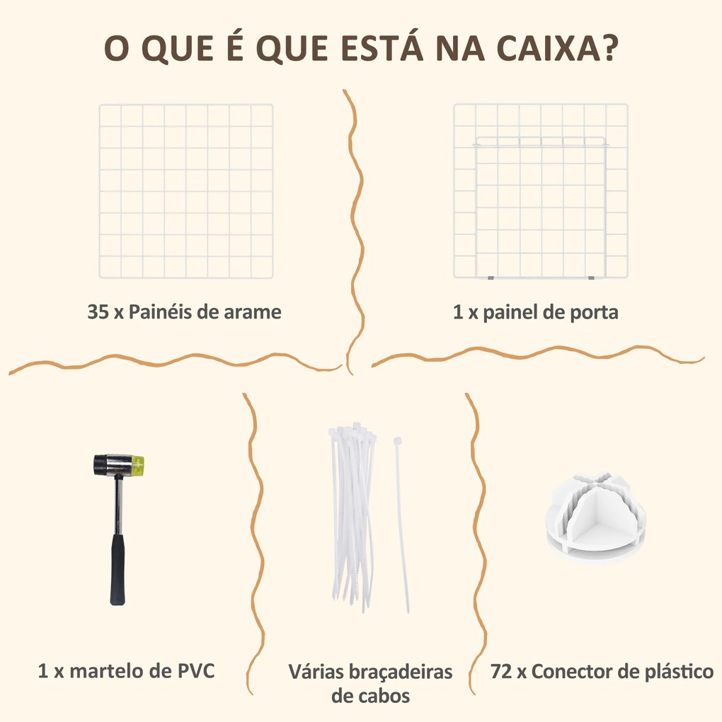 Recinto de Metal para Pequenos Animais de Estimação (ACESSORIOS NÃO INCLUIDOS) com 36 Painéis Desmontável DIY 146x73x73 cm Branco