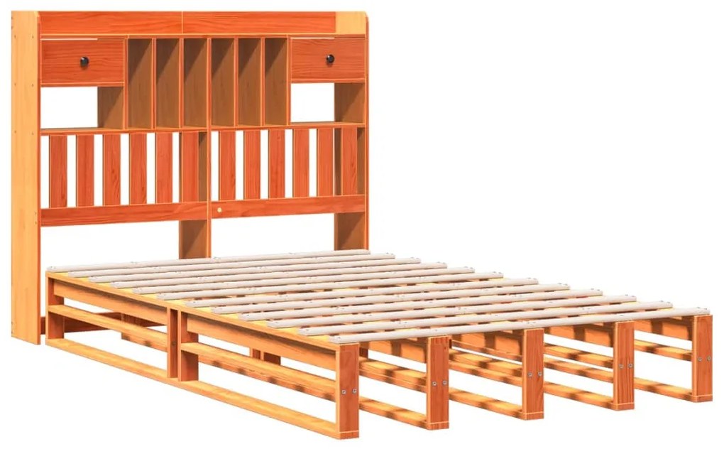 Cama c/ estante sem colchão 120x200cm pinho maciço castanho-mel