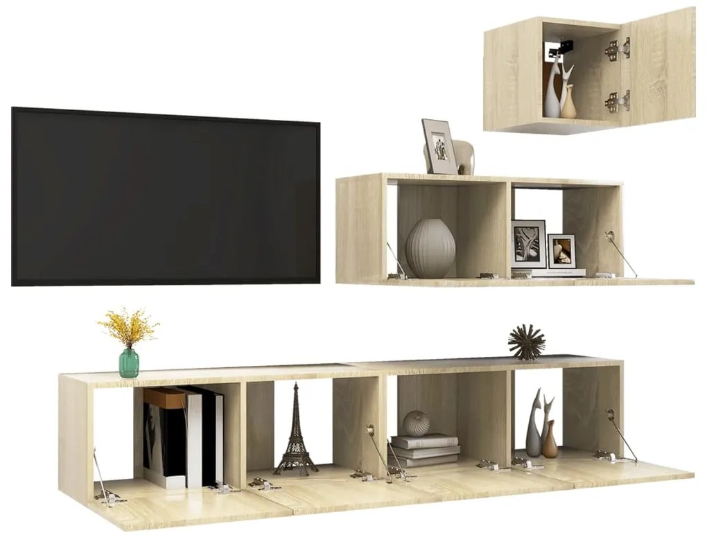 4pcs conjunto de móveis de TV derivados madeira carvalho sonoma