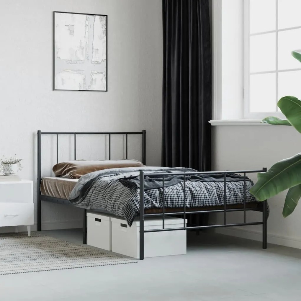 Estrutura de cama com cabeceira e pés 80x200 cm metal preto