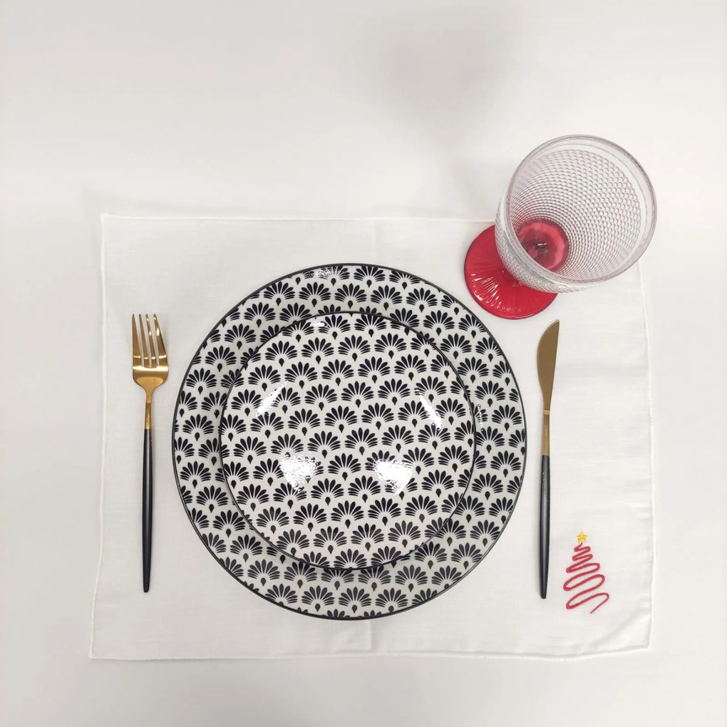 Individual/Guardanapo Linho Of Rolinho Red Christmas Tree White