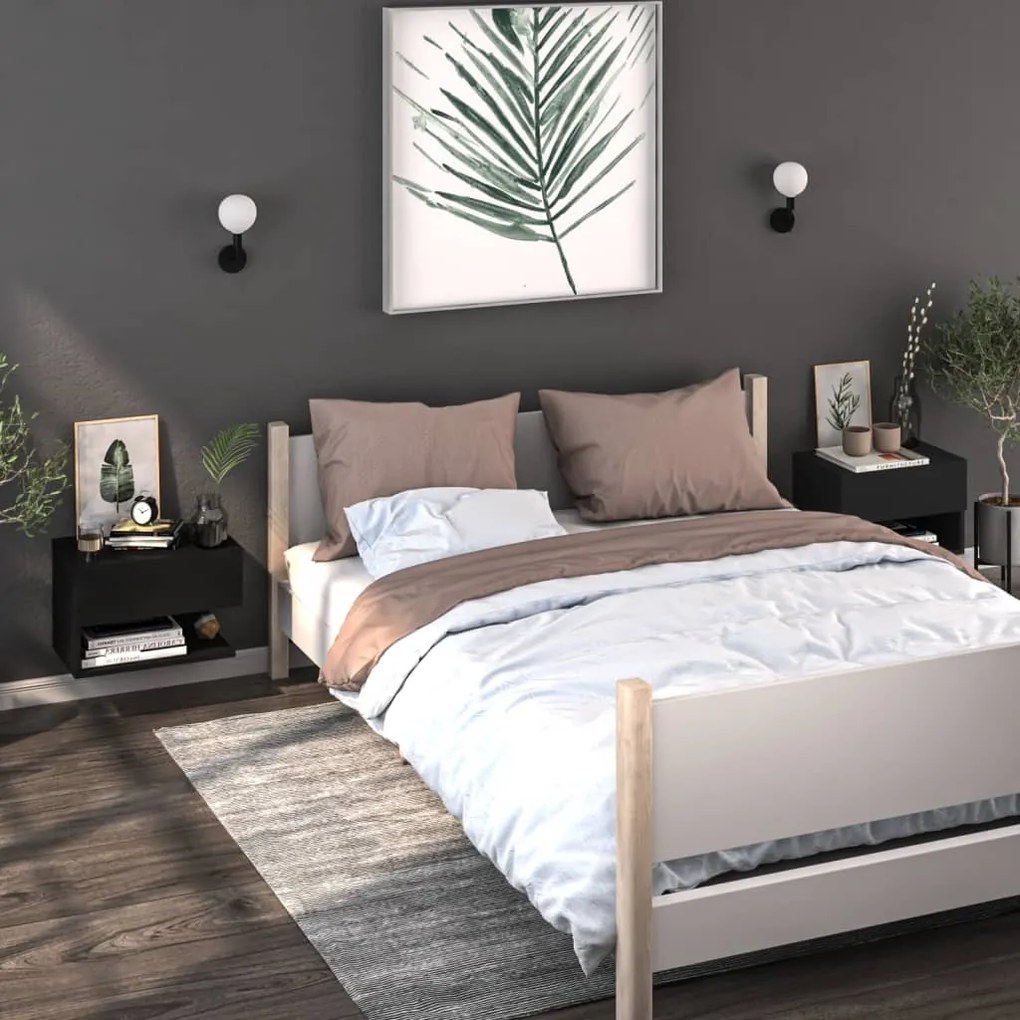 810956 vidaXL Mesas de cabeceira montagem na parede 2 pcs preto