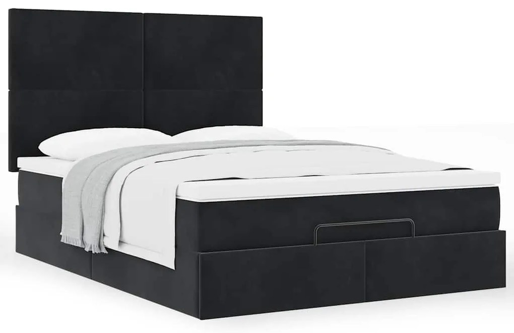 Estrutura de cama otomana com colchões 140x200 cm veludo preto
