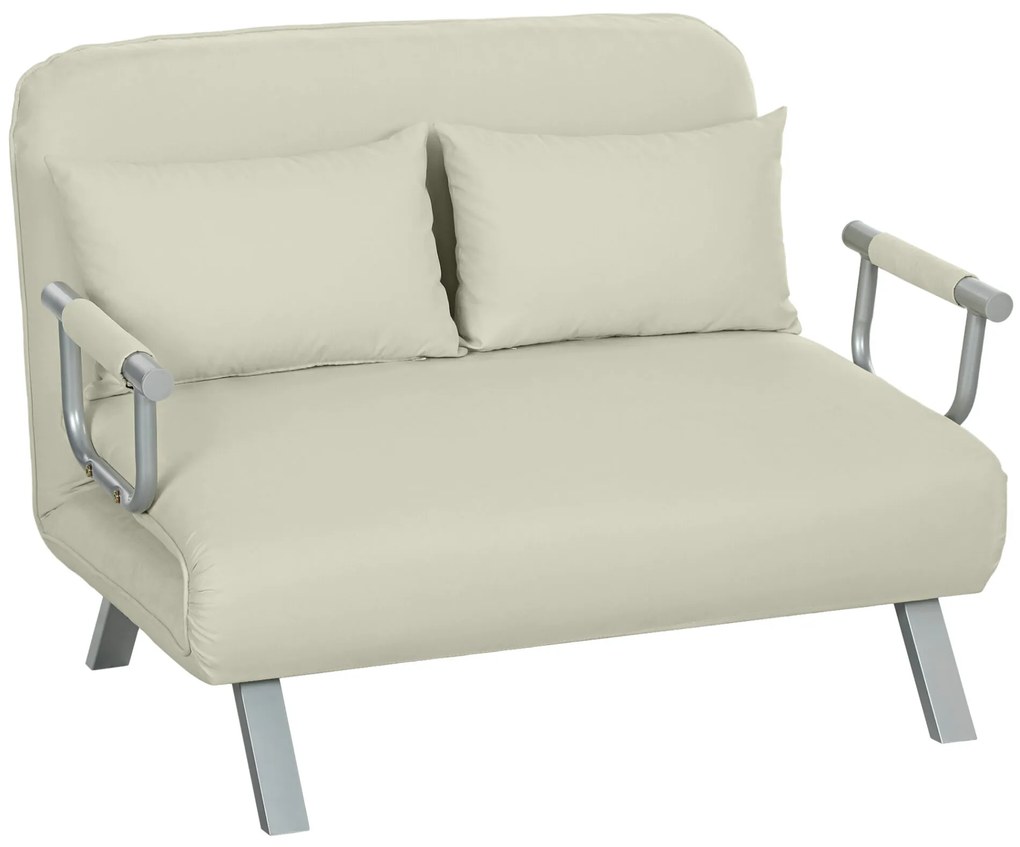 HOMCOM Sofá Cama de 2 Lugares Sofá Cama Pequeno Estofado em Camurça Sintética com Encosto Ajustável em 5 Níveis e 2 Almofadas Acolchoadas para Escritório Dormitório Sala de Estar 111x80x78 cm Bege