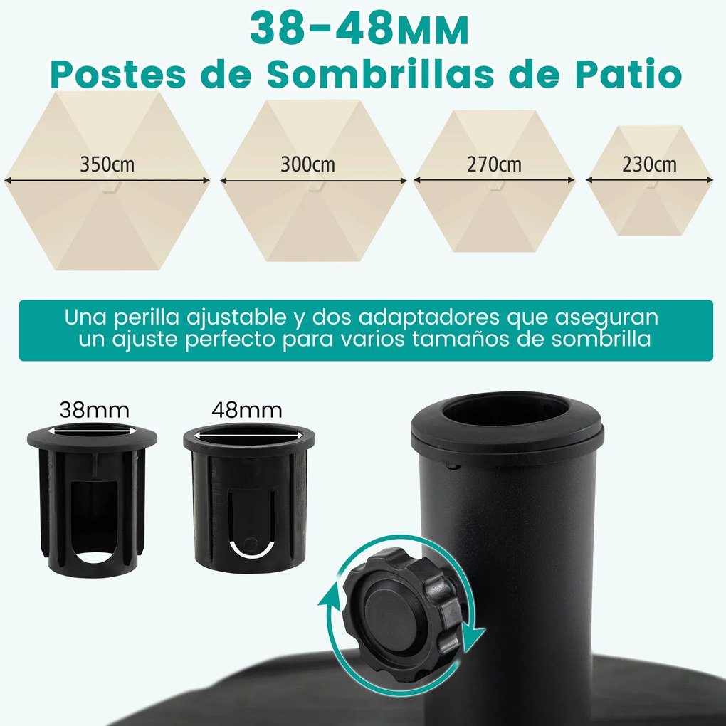 Base para guarda-sol com haste telescópica reabastecível com água e areia (95 kg), com rodas, para postes de 38-48 mm, para jardim, terraço, pátio e p