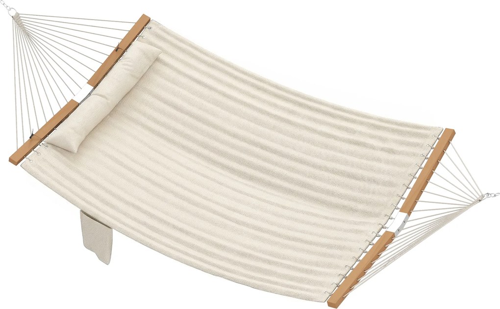 Outsunny Cama Rede Acolchoada de Jardim Portátil com Almofada Ajustável Bolso para Revistas Estrutura de Madeira 325x140 cm Creme | Aosom Portugal