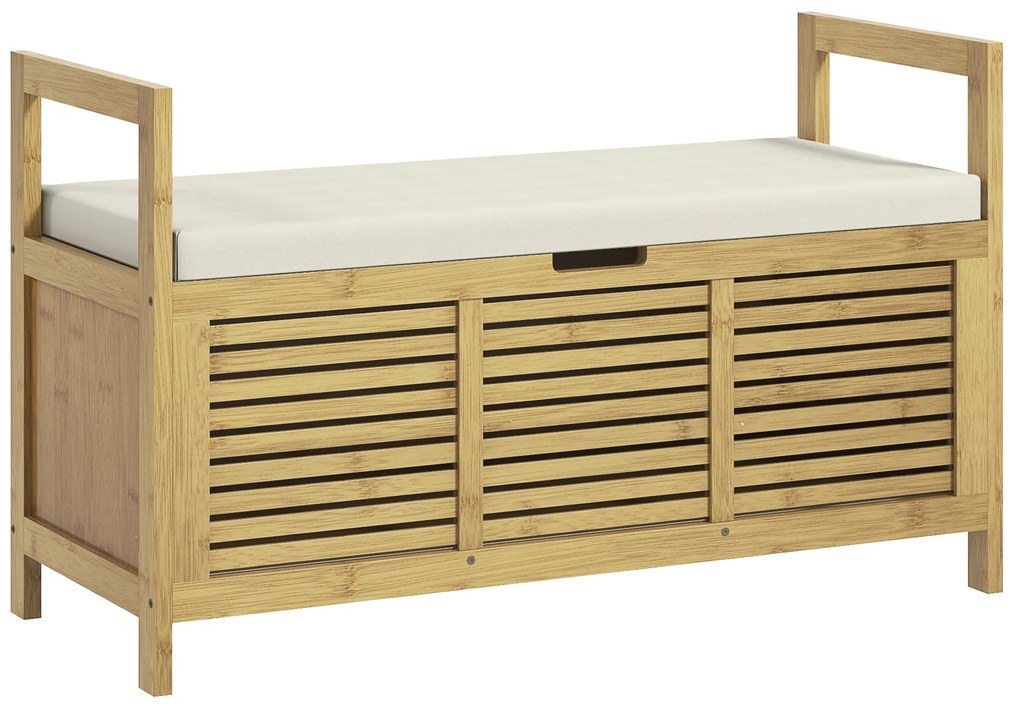 HOMCOM Banco de armazenamento com compartimento escondido sob assento para entrada almofadado e braço 100 x 40 x 60 cm natural | Aosom Portugal