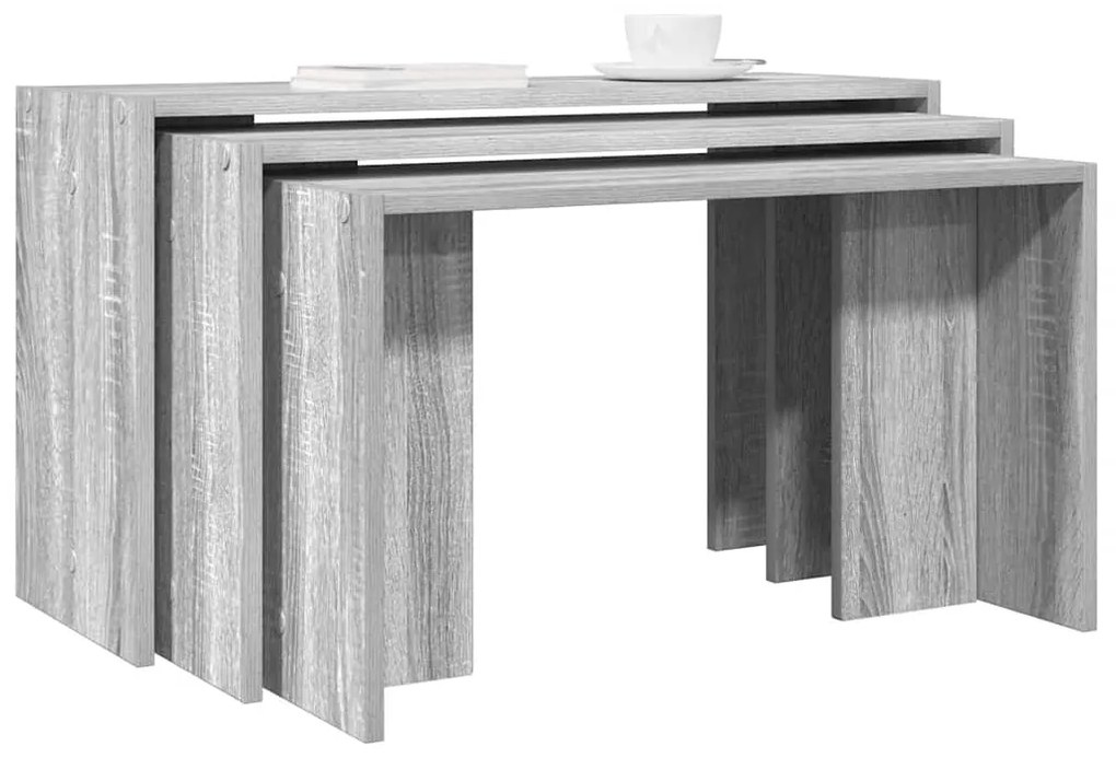 vidaXL Mesas de encastrar 3 pcs derivados de madeira cinzento sonoma