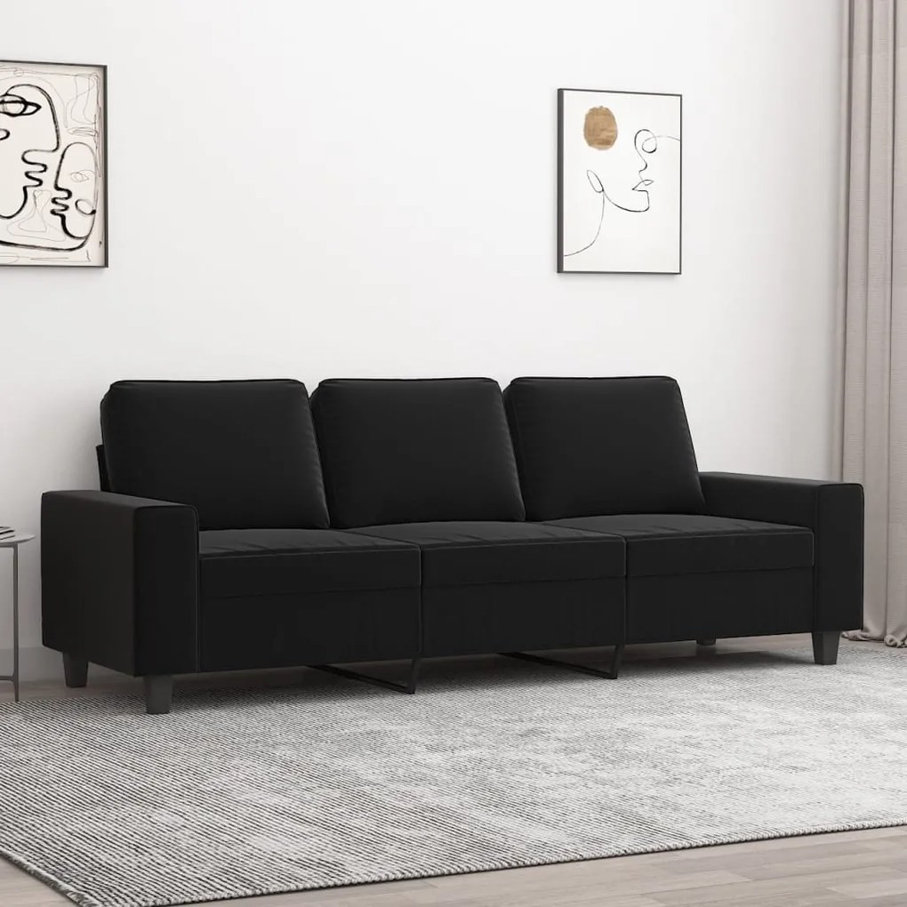 vidaXL Sofá de 3 lugares 180 cm tecido de microfibra preto