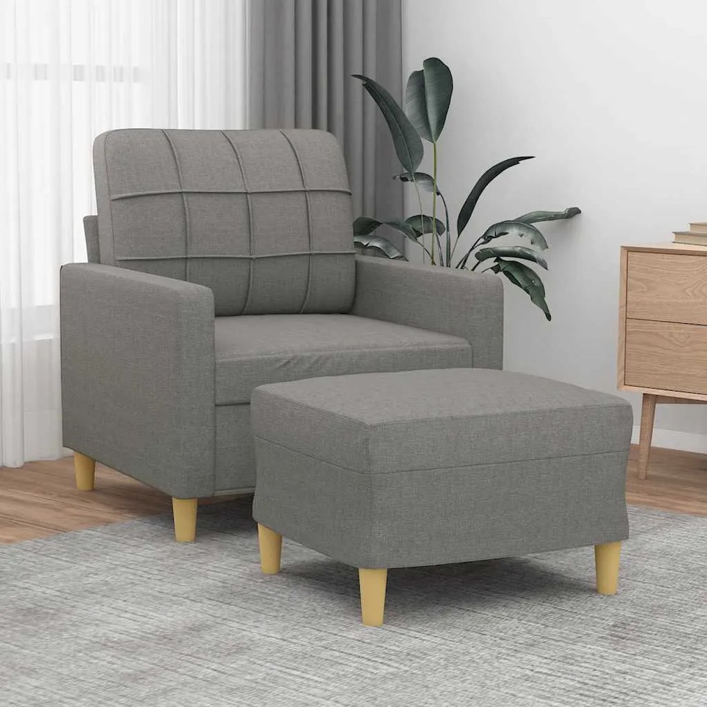 vidaXL Poltrona com apoio de pés 60 cm tecido cinzento-escuro