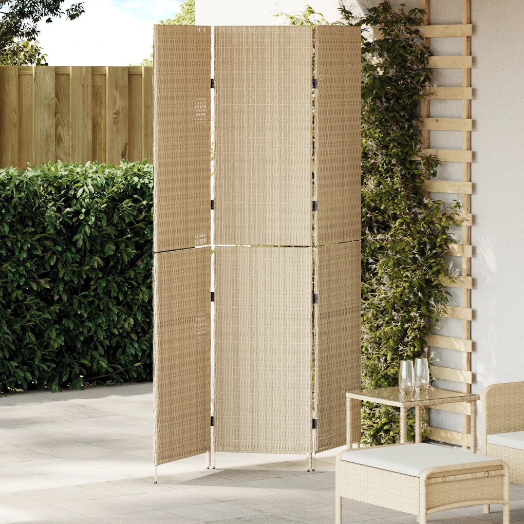 vidaXL Divisor de Ambientes 3 Painéis Dobrável Bege 147x180 cm Polirattan
