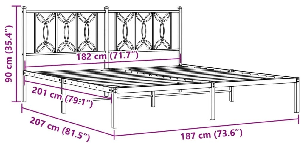 Estrutura de cama em metal com cabeceira 180x200 cm preto