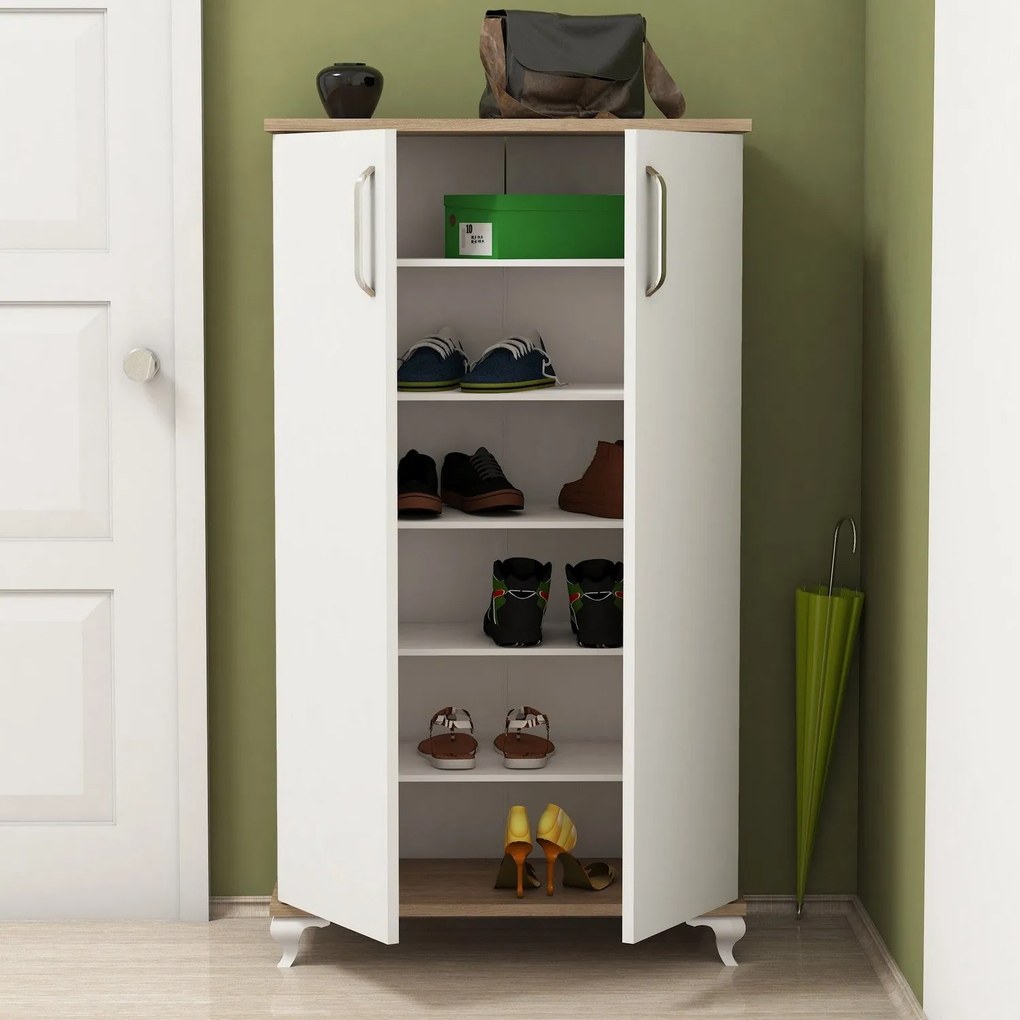Sapateira Ari – Nogueira e Branco – 72x120x32,5 cm