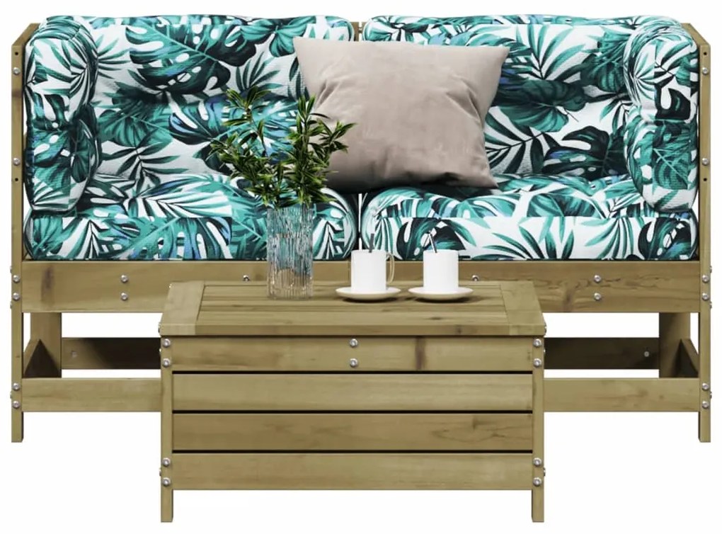 3 pcs conjunto lounge de jardim c/ almofadões pinho impregnado
