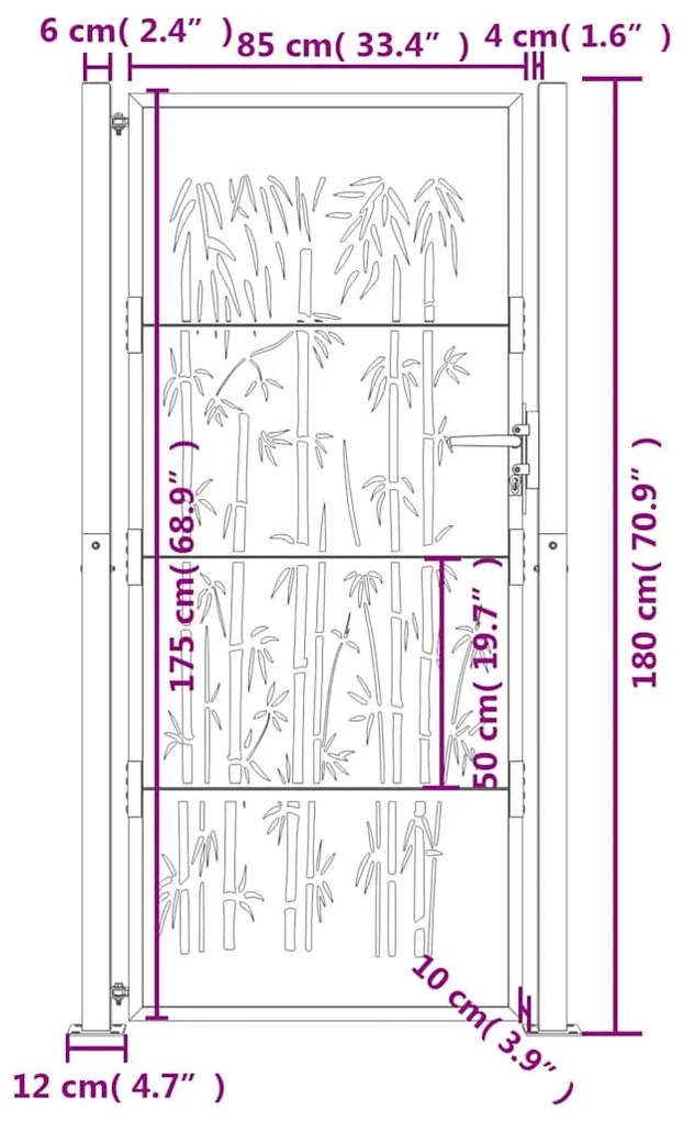 Portão de jardim 105x180 cm aço corten design bambu