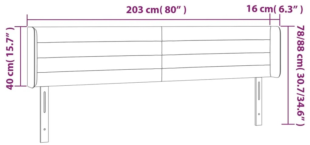 Cabeceira de cama c/ abas veludo 203x16x78/88cm cinzento-escuro