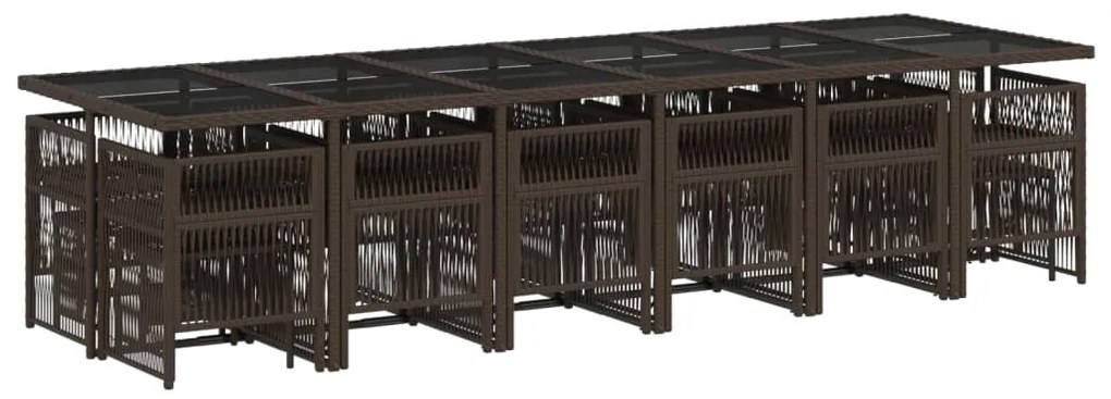 17 pcs conjunto jantar p/ jardim c/ almofadões vime PE castanho