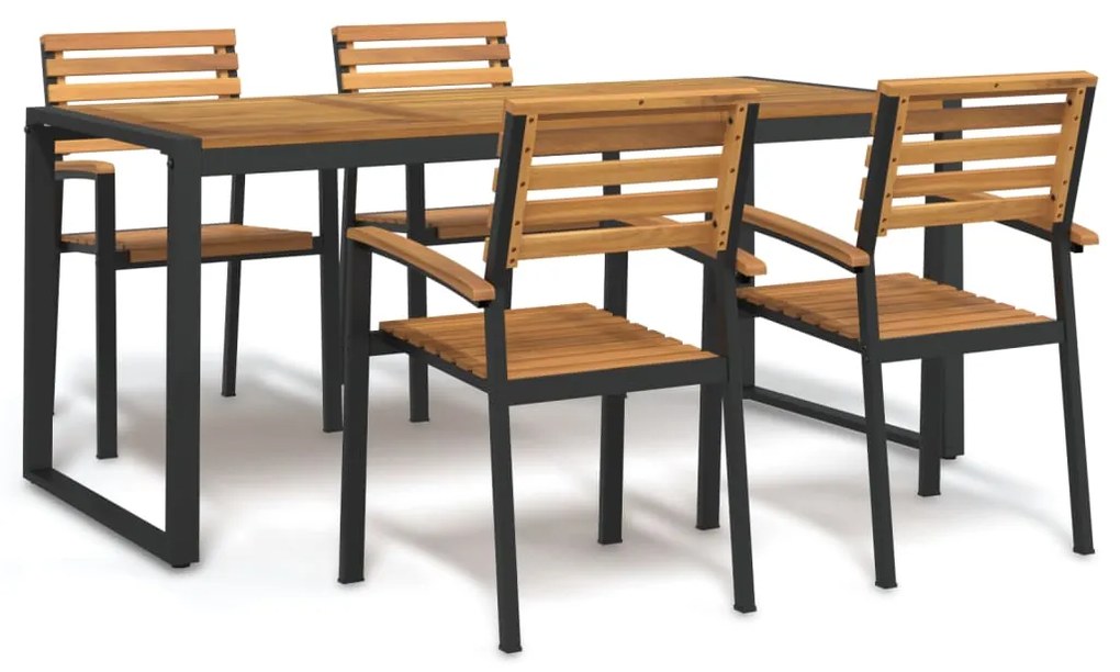 vidaXL Conj. jantar p/ jardim 5 pcs madeira de acácia maciça e metal