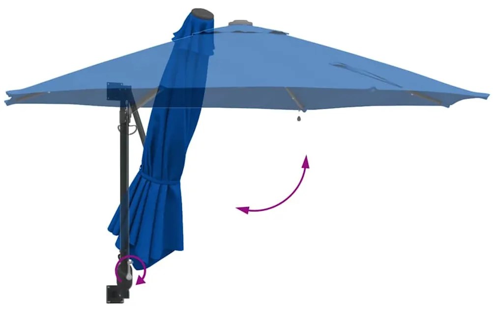 Guarda-Sol de Jardim de Parede com LEDs Azul 248 cm