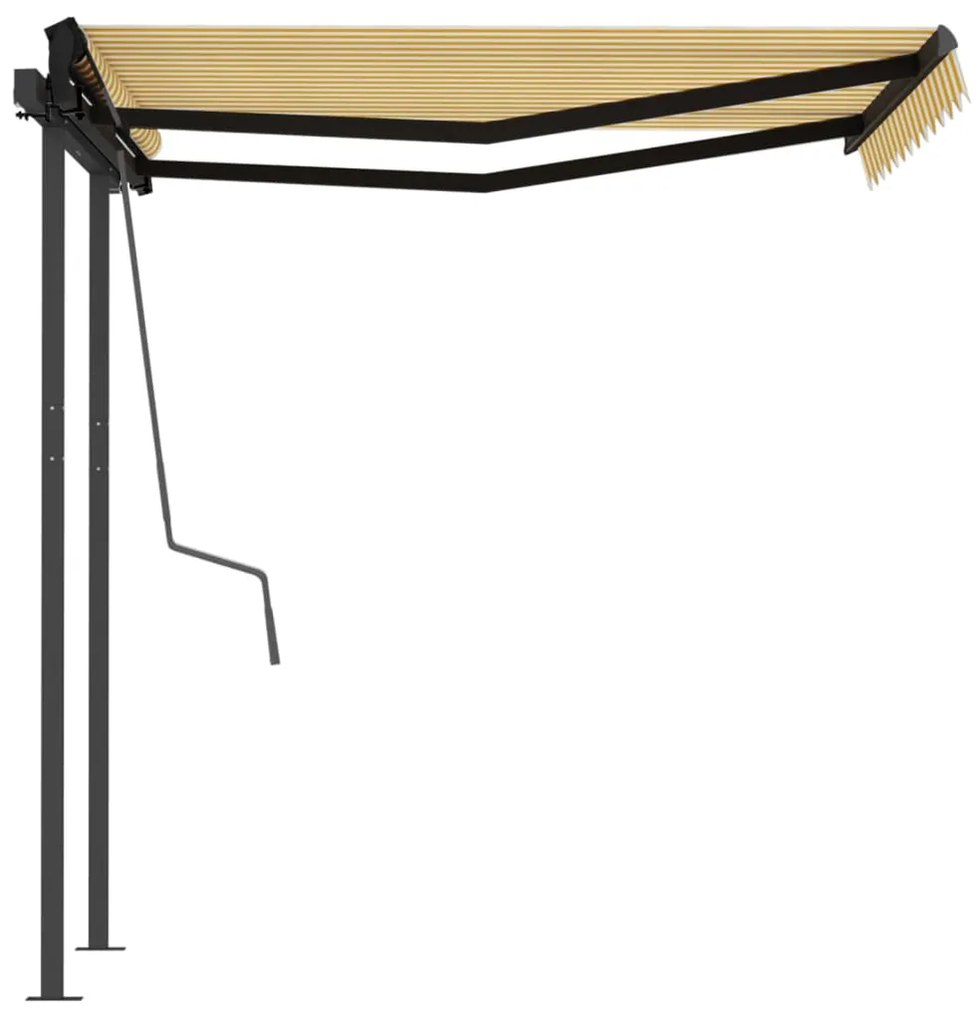 Toldo retrátil manual com postes 3x2,5 m amarelo e branco