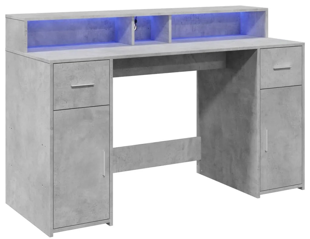 Secretária luzes LED 140x55x91 cm deriv. madeira cinza cimento