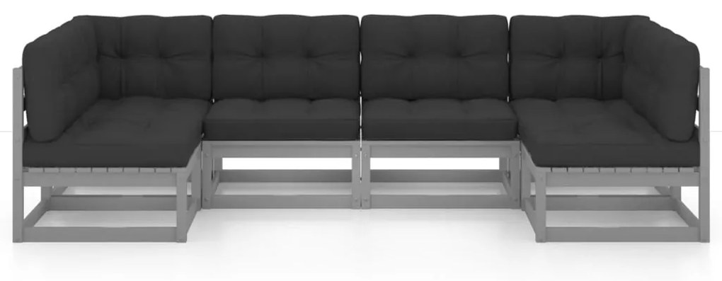 6pcs conjunto lounge de jardim c/ almofadões pinho maciço cinza