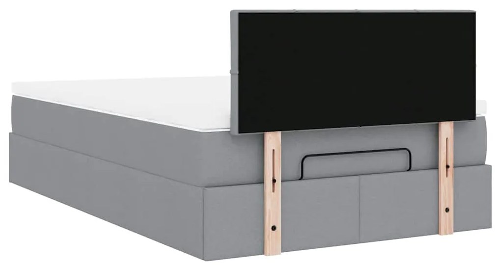 Cama otomana com colchão 120x190 cm tecido cinzento claro
