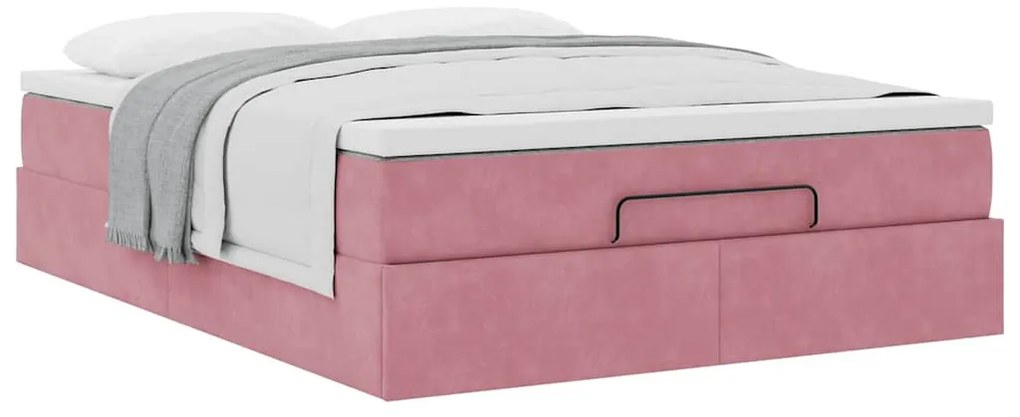 Estrutura de cama otomana com colchão 140x200 cm veludo rosa