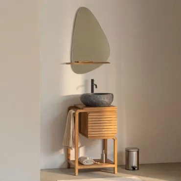 Conjunto De Móvel De Casa De Banho Em Madeira De Teca Bradley Irregular Em Cimento Preto ↔︎40 Cm Fedro & Irregular Com - Sklum