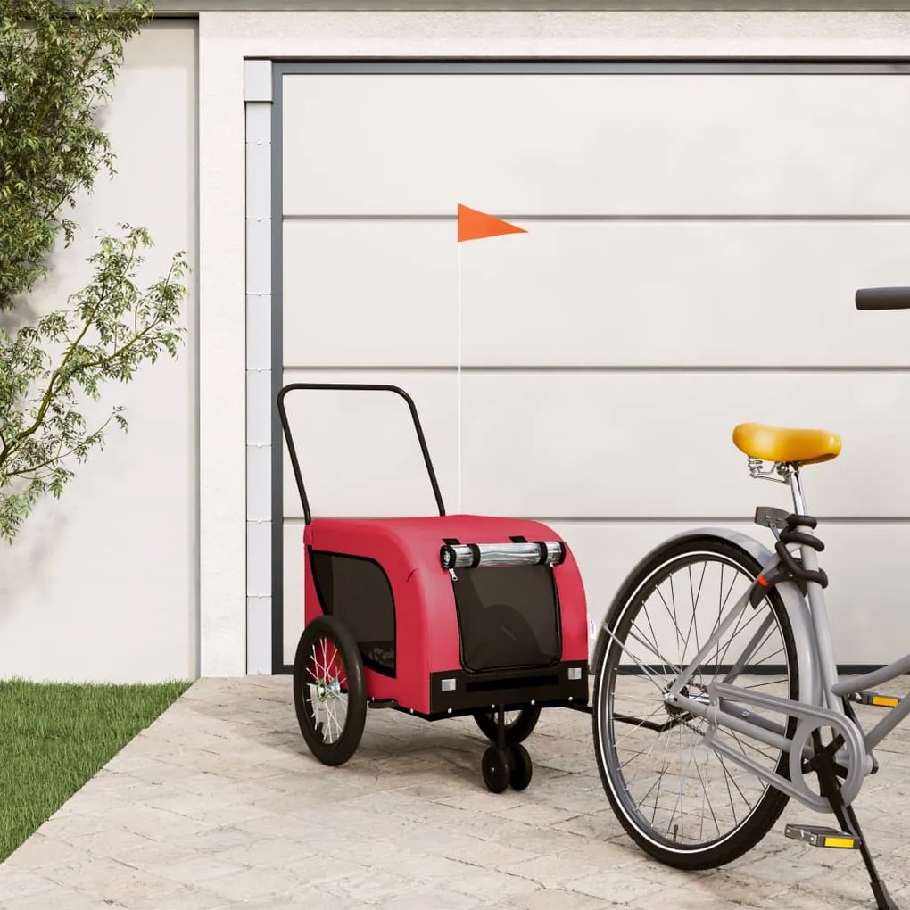 vidaXL Reboque bicicleta p/ animais tecido oxford/ferro vermelho/preto