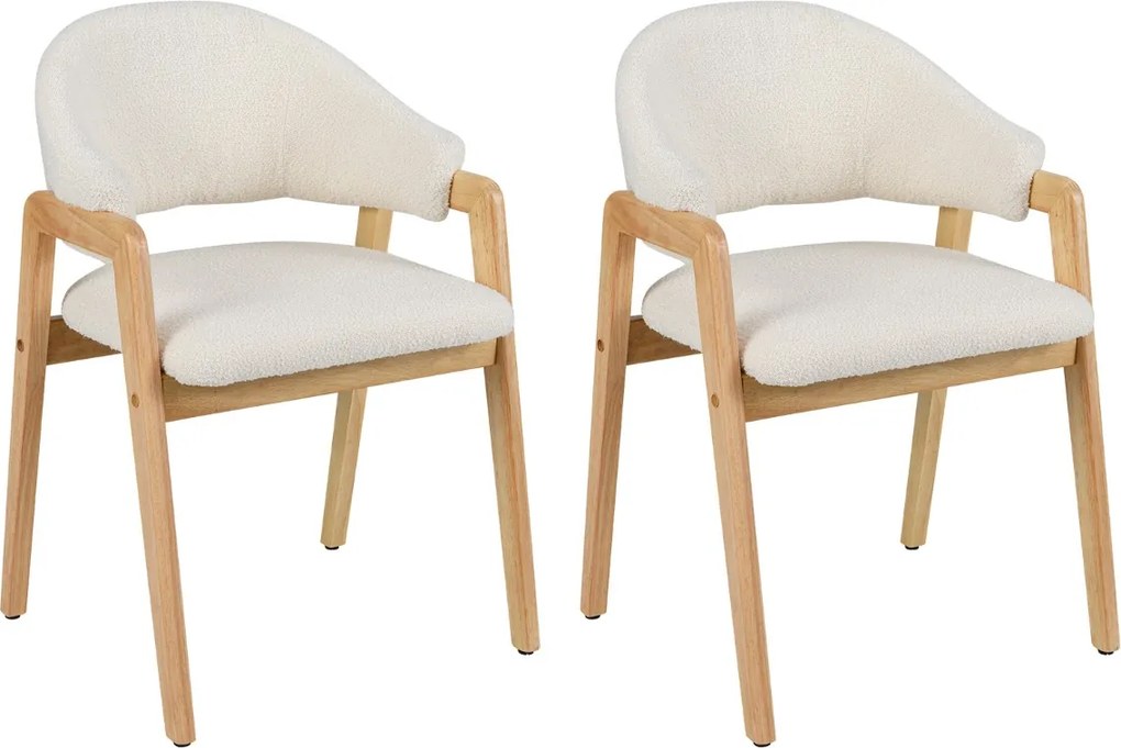 Conjunto de 2 cadeiras de jantar com assento acolchoado e encosto curvo ergonómico, estrutura em madeira de borracha branca e natural