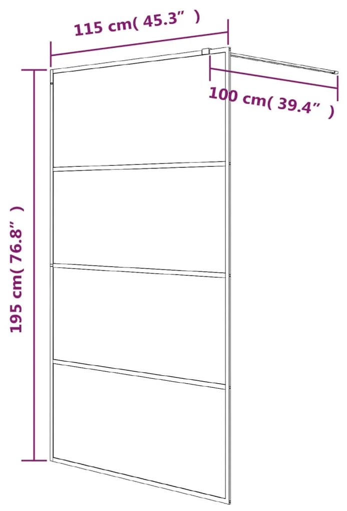 Divisória de chuveiro 115x195 cm vidro semiopaco ESG preto