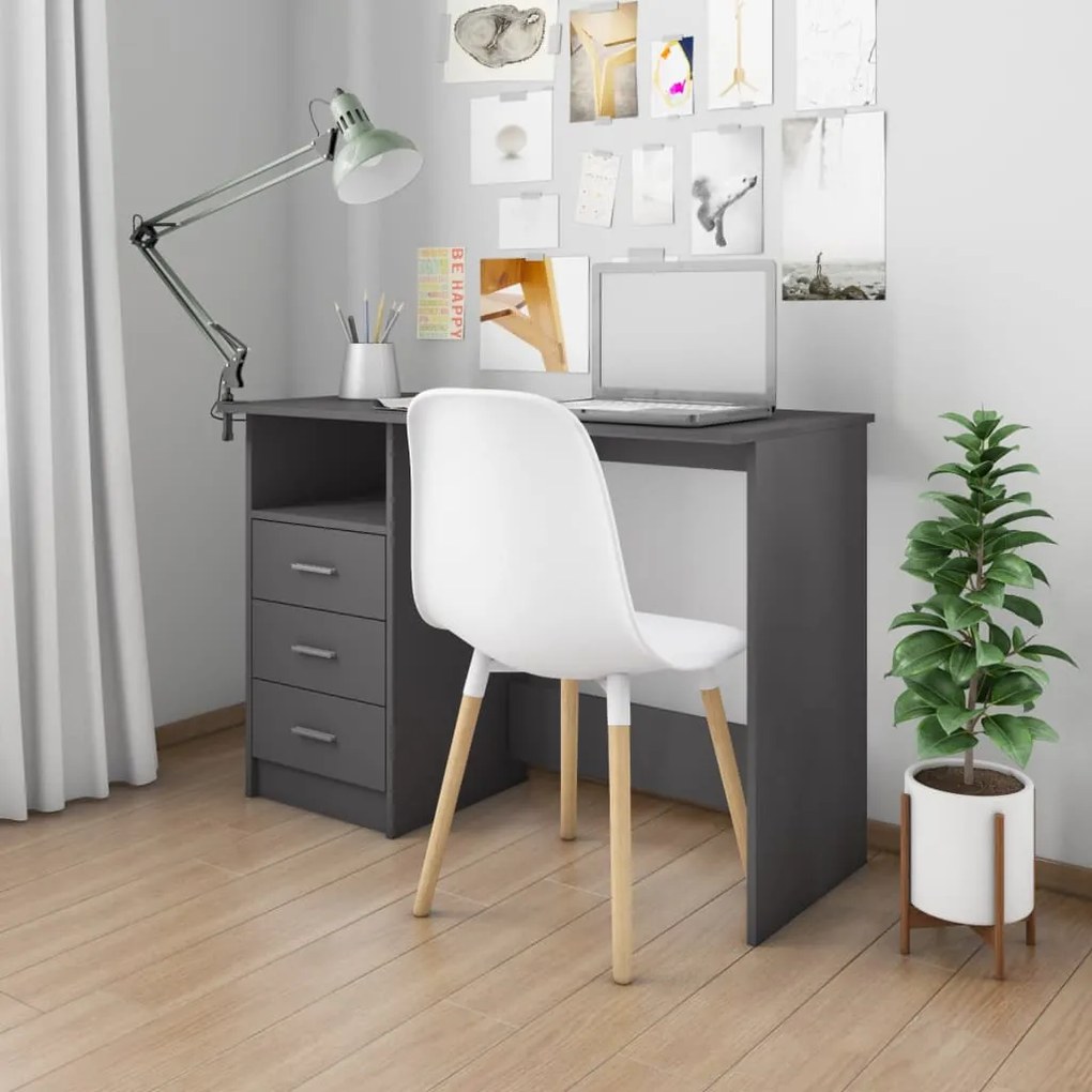 vidaXL Secretária com gavetas 110x50x76 cm contraplacado cinzento