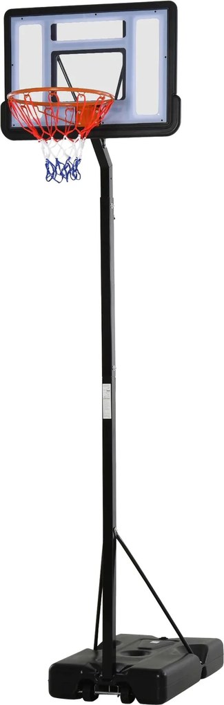 Cesto de Basquetebol Portátil Ajustável em Altura com Base Recarregável para Crianças e Adultos 86x165x302-352 cm Preto