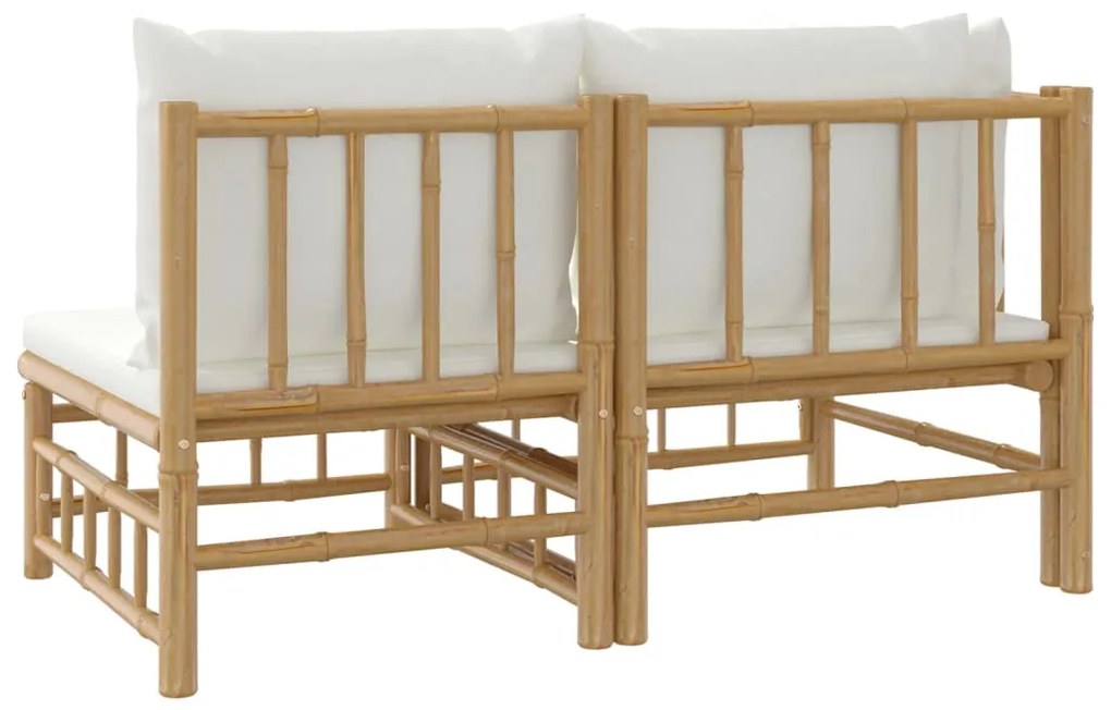 2 pcs conjunto lounge de jardim bambu c/ almofadões branco nata