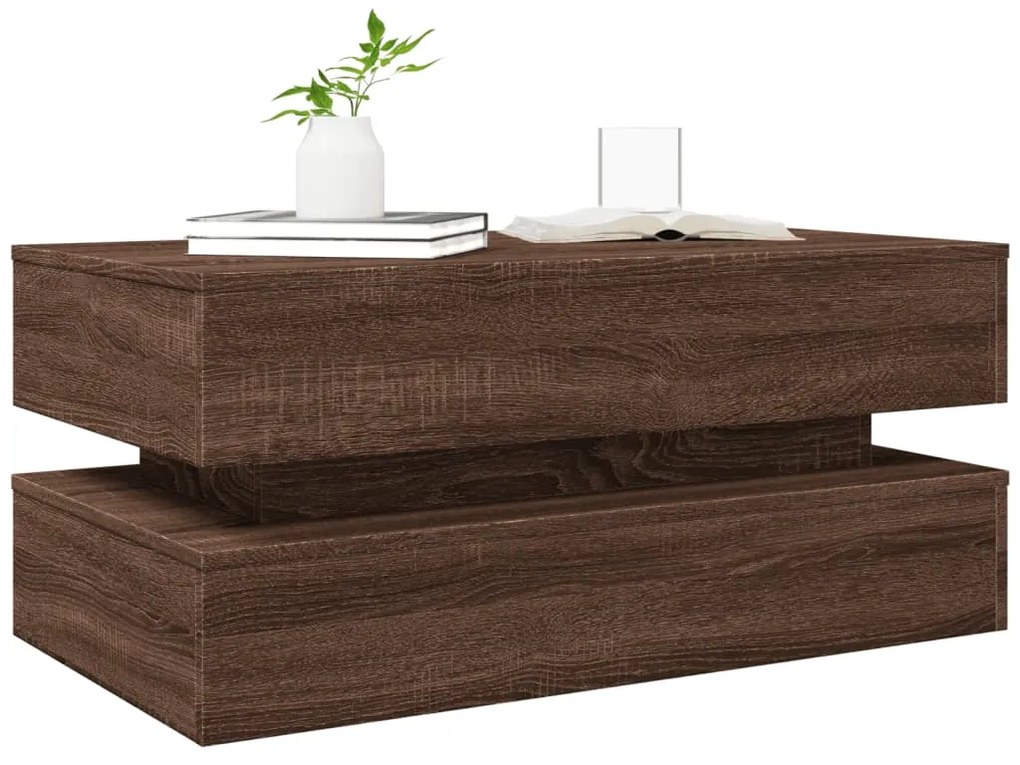 Mesa de centro com luzes LED 90x50x40 cm carvalho castanho