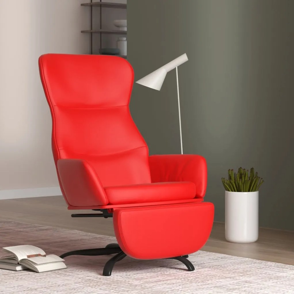 Cadeira de descanso c/ apoio de pés couro artificial vermelho
